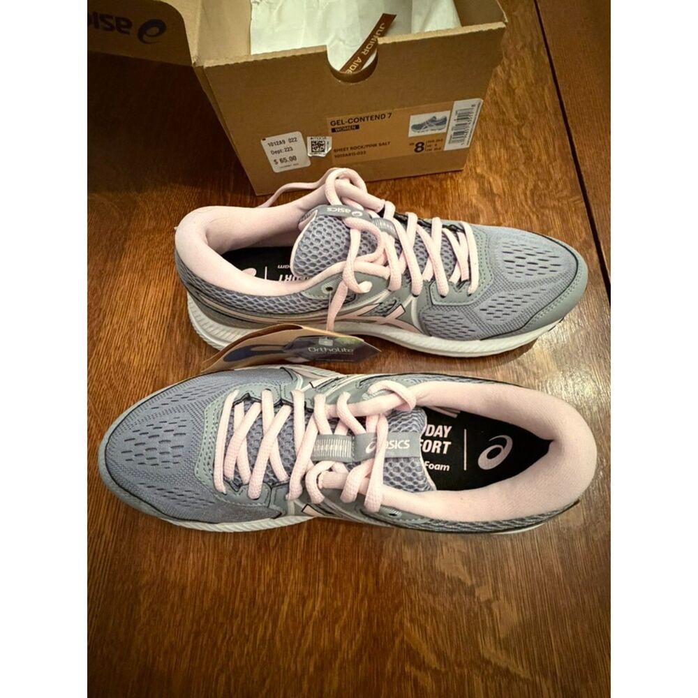 Asics Women's Light Gray and Pale Pink Athletic Sneakers